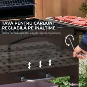 Outsunny Grătar de Grădină pe 2 Roți cu Grilaj, Afumător și Arzător, din Metal și Fontă, 124x66x112 cm, Negru 