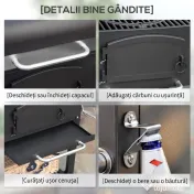Outsunny Grătar de Grădină pe 2 Roți cu Grilaj, Afumător și Arzător, din Metal și Fontă, 124x66x112 cm, Negru 