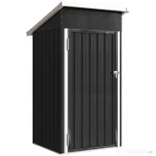Outsunny Magazie de Grădină 0,74m² din Oțel Galvanizat cu Guri de Aerisire, Magazie cu Ușă Blocabilă, Acoperiș Înclinat, Mănuși, Depozitare Unelte, 107,5x91x185 cm, Gri Închis