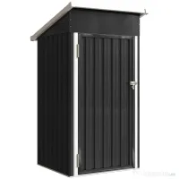 Outsunny Magazie de Grădină 0,74m² din Oțel Galvanizat cu Guri de Aerisire, Magazie cu Ușă Blocabilă, Acoperiș Înclinat, Mănuși, Depozitare Unelte, 107,5x91x185 cm, Gri Închis