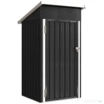 Outsunny Magazie de Grădină 0,74m² din Oțel Galvanizat cu Guri de Aerisire, Magazie cu Ușă Blocabilă, Acoperiș Înclinat, Mănuși, Depozitare Unelte, 107,5x91x185 cm, Gri Închis