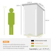 Outsunny Magazie de Grădină 0,74m² din Oțel Galvanizat cu Guri de Aerisire, Magazie cu Ușă Blocabilă, Acoperiș Înclinat, Mănuși, Depozitare Unelte, 107,5x91x185 cm, Gri Închis
