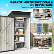Outsunny Magazie de Grădină 0,74m² din Oțel Galvanizat cu Guri de Aerisire, Magazie cu Ușă Blocabilă, Acoperiș Înclinat, Mănuși, Depozitare Unelte, 107,5x91x185 cm, Gri Închis