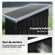 Outsunny Magazie de Grădină 0,74m² din Oțel Galvanizat cu Guri de Aerisire, Magazie cu Ușă Blocabilă, Acoperiș Înclinat, Mănuși, Depozitare Unelte, 107,5x91x185 cm, Gri Închis