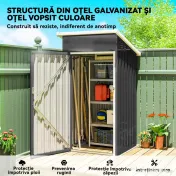 Outsunny Magazie de Grădină 0,74m² din Oțel Galvanizat cu Guri de Aerisire, Magazie cu Ușă Blocabilă, Acoperiș Înclinat, Mănuși, Depozitare Unelte, 107,5x91x185 cm, Gri Închis