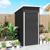 Outsunny Magazie de Grădină 0,74m² din Oțel Galvanizat cu Guri de Aerisire, Magazie cu Ușă Blocabilă, Acoperiș Înclinat, Mănuși, Depozitare Unelte, 107,5x91x185 cm, Gri Închis