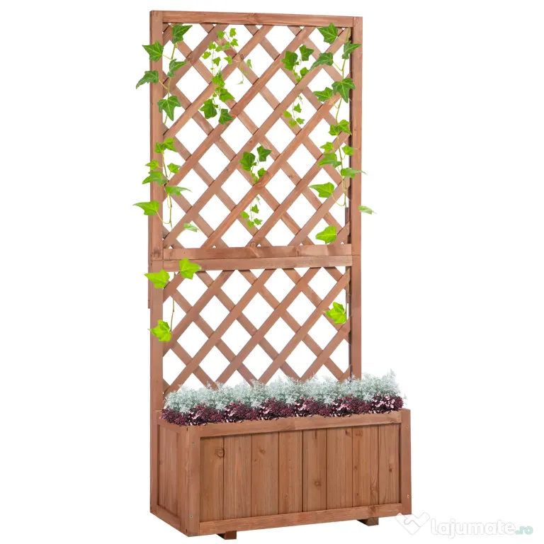 Outsunny Ghiveci pentru Extern din Lemn cu Spatar pentru Plante Cataratoare