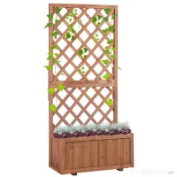 Outsunny Ghiveci pentru Extern din Lemn cu Spatar pentru Plante Cataratoare 