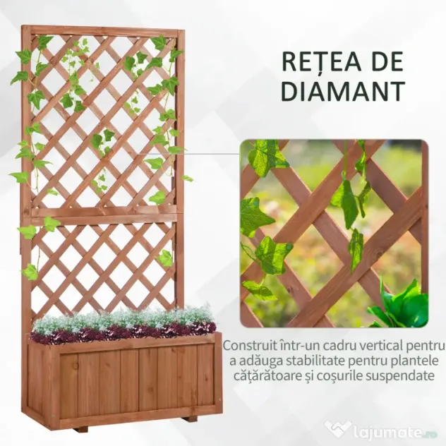Outsunny Ghiveci pentru Extern din Lemn cu Spatar pentru Plante Cataratoare