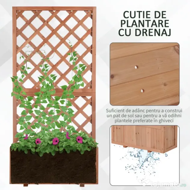 Outsunny Ghiveci pentru Extern din Lemn cu Spatar pentru Plante Cataratoare