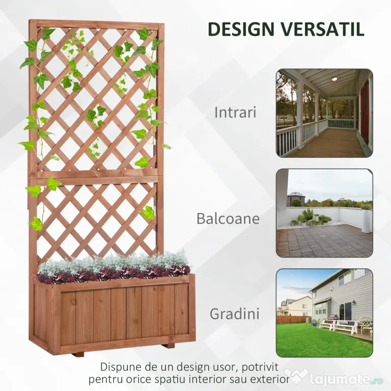 Outsunny Ghiveci pentru Extern din Lemn cu Spatar pentru Plante Cataratoare