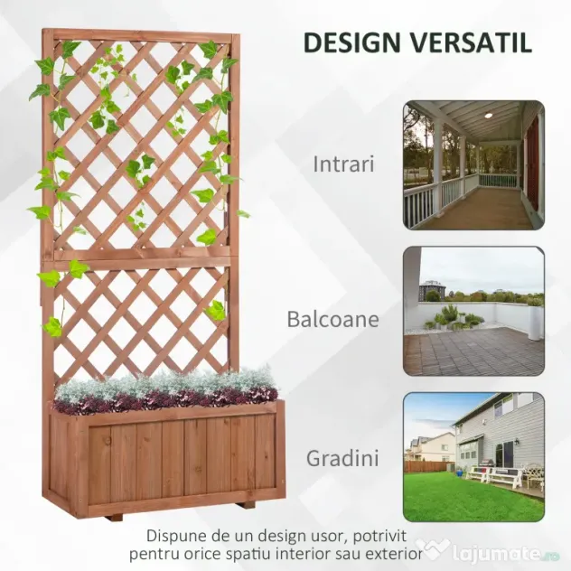 Outsunny Ghiveci pentru Extern din Lemn cu Spatar pentru Plante Cataratoare