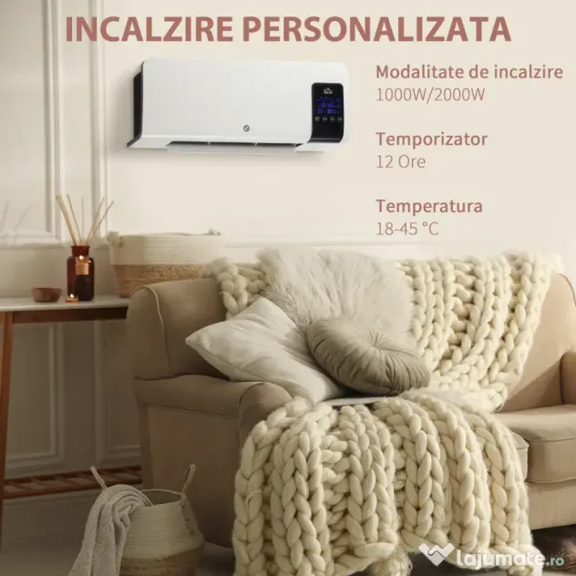 Homcom incalzitor Electric de Perete – 1000/2000W, Timer & Oscilatie
