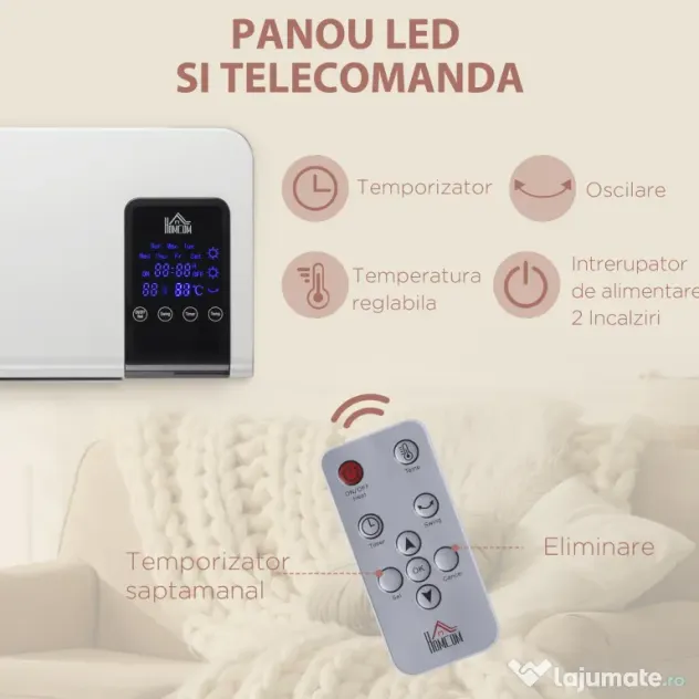 Homcom incalzitor Electric de Perete – 1000/2000W, Timer & Oscilatie