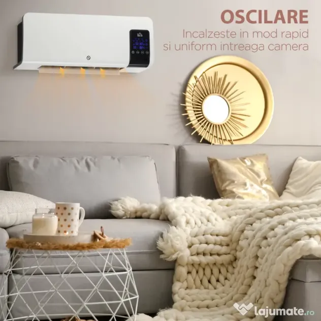 Homcom incalzitor Electric de Perete – 1000/2000W, Timer & Oscilatie