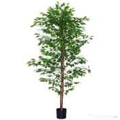 HOMCOM Plantă Artificială de Ficus cu 1260 Frunze, Plantă Artificială cu Ghiveci Inclus, Ø17,5x14,5 cm, Verde 
