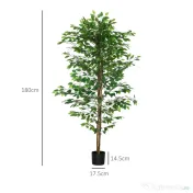HOMCOM Plantă Artificială de Ficus cu 1260 Frunze, Plantă Artificială cu Ghiveci Inclus, Ø17,5x14,5 cm, Verde 
