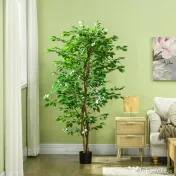 HOMCOM Plantă Artificială de Ficus cu 1260 Frunze, Plantă Artificială cu Ghiveci Inclus, Ø17,5x14,5 cm, Verde 