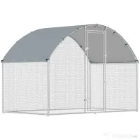 PawHut Adăpost și Țarc pentru Găini de Exterior, din Oțel, 2,8x1,7x1,9m, Argintiu