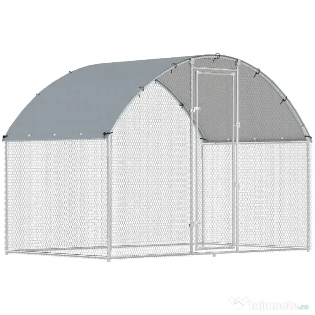 PawHut Adăpost și Țarc pentru Găini de Exterior, din Oțel, 2,8x1,7x1,9m, Argintiu