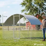 PawHut Adăpost și Țarc pentru Găini de Exterior, din Oțel, 2,8x1,7x1,9m, Argintiu
