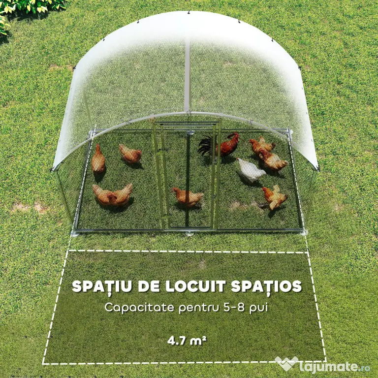 PawHut Adăpost și Țarc pentru Găini de Exterior, din Oțel, 2,8x1,7x1,9m, Argintiu