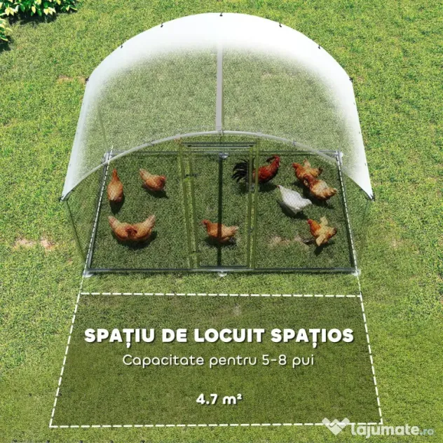 PawHut Adăpost și Țarc pentru Găini de Exterior, din Oțel, 2,8x1,7x1,9m, Argintiu