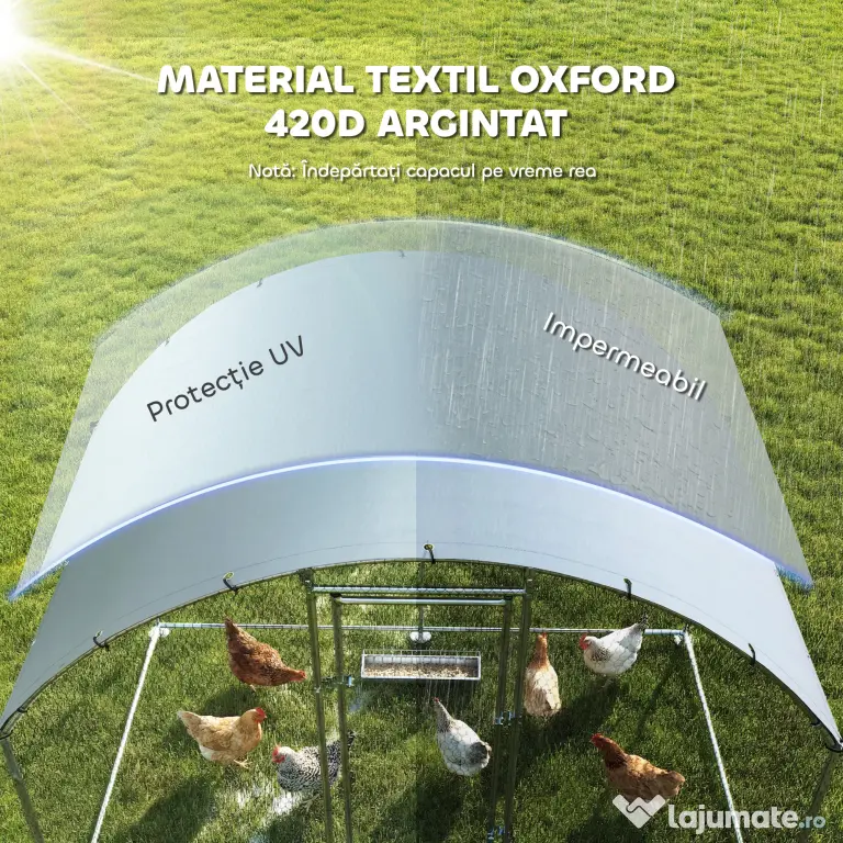 PawHut Adăpost și Țarc pentru Găini de Exterior, din Oțel, 2,8x1,7x1,9m, Argintiu