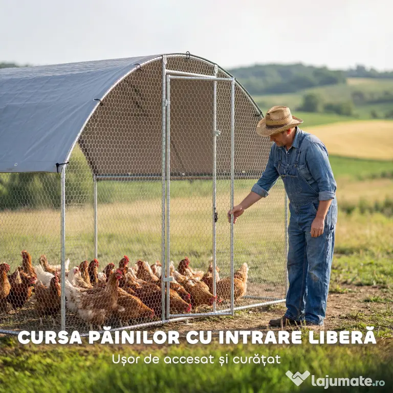 PawHut Adăpost și Țarc pentru Găini de Exterior, din Oțel, 2,8x1,7x1,9m, Argintiu
