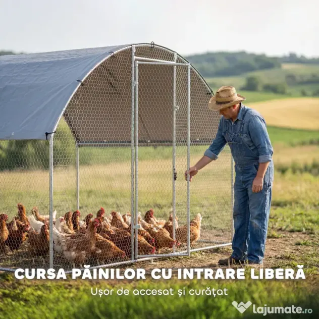 PawHut Adăpost și Țarc pentru Găini de Exterior, din Oțel, 2,8x1,7x1,9m, Argintiu