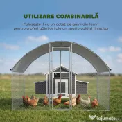 PawHut Adăpost și Țarc pentru Găini de Exterior, din Oțel, 2,8x1,7x1,9m, Argintiu