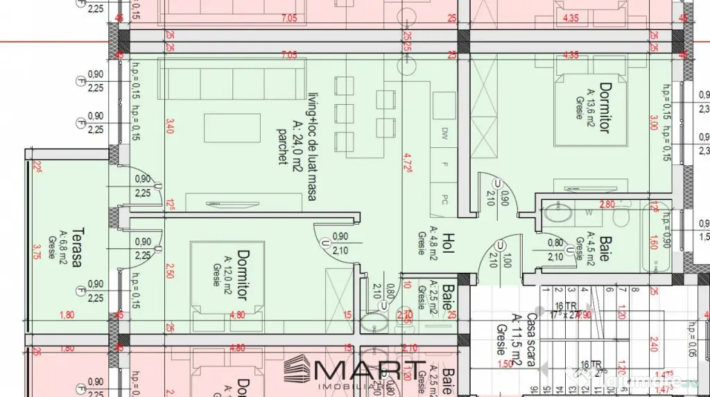 Apartament 3 camere 62mp etaj 1 cartier Davinci Cristian
