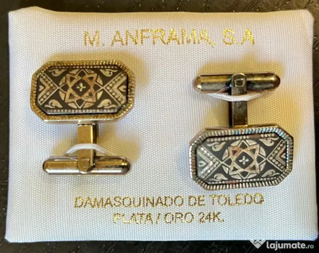 Butoni Vintage Argint și Aur 24K Damasquinado de Toledo - M. Anframa