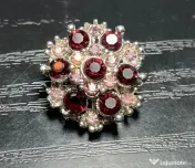 Broșă Vintage Cluster Autentică Mid-Century Anii 50-60 Strasuri Roșu-Rubiniu 