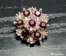 Broșă Vintage Cluster Autentică Mid-Century Anii 50-60 Strasuri Roșu-Rubiniu