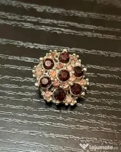 Broșă Vintage Cluster Autentică Mid-Century Anii 50-60 Strasuri Roșu-Rubiniu 