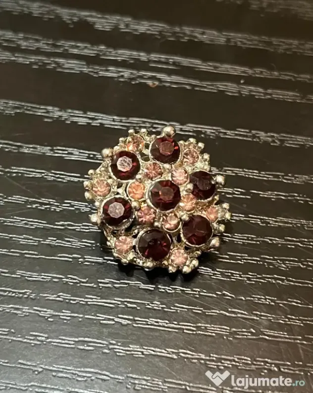 Broșă Vintage Cluster Autentică Mid-Century Anii 50-60 Strasuri Roșu-Rubiniu