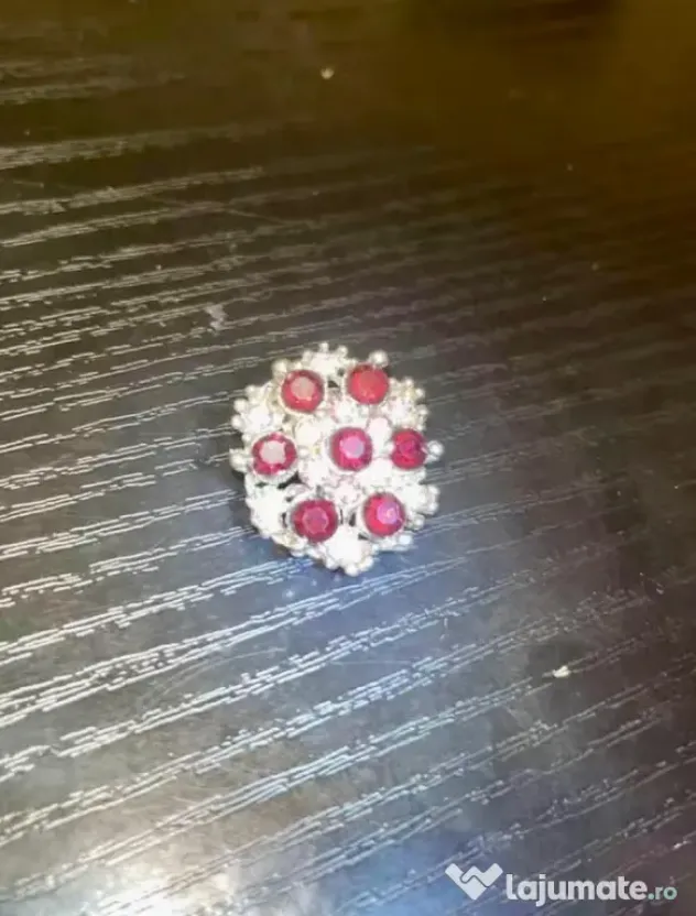 Broșă Vintage Cluster Autentică Mid-Century Anii 50-60 Strasuri Roșu-Rubiniu