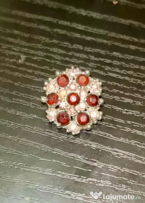 Broșă Vintage Cluster Autentică Mid-Century Anii 50-60 Strasuri Roșu-Rubiniu