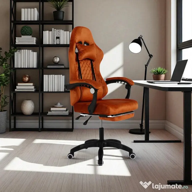 Scaun gaming, Functie masaj USB, Suport picioare,Tapiterie catifea,Perne incluse