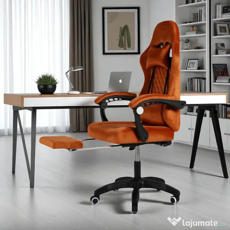 Scaun gaming, Functie masaj USB, Suport picioare,Tapiterie catifea,Perne incluse