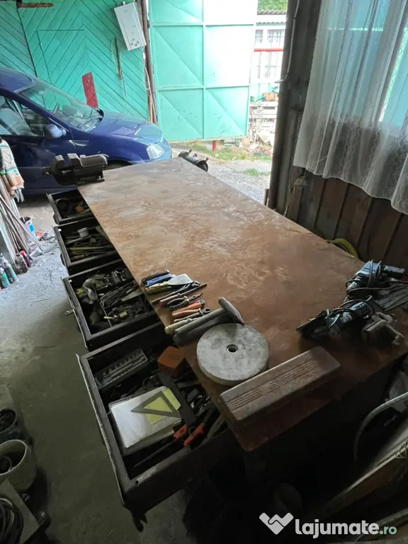Banc de lucru metalic 260×100 cm – lăcătușerie / atelier