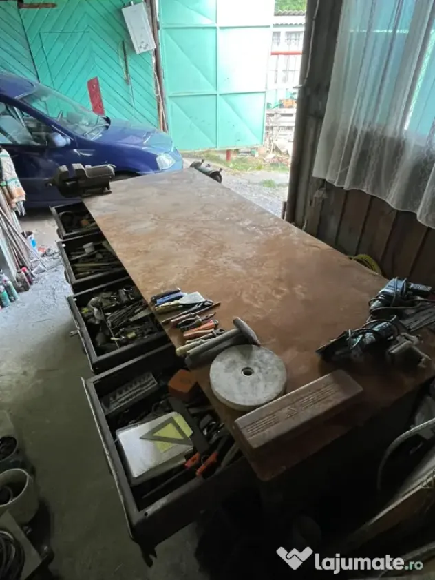 Banc de lucru metalic 260×100 cm – lăcătușerie / atelier