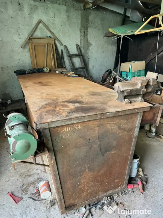 Banc de lucru metalic 260×100 cm – lăcătușerie / atelier