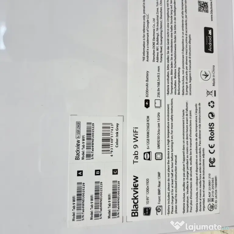 Tableta Blackview Tab 9 WiFi Noua Sigilata 6GB + 12GB extensibili 256GB ROM