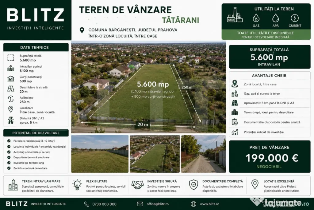 Teren intravilan+extravilan 5.600 mp – Tătărani, Bărcă