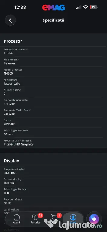 Laptop Asus A516KA-ca nou, cu incarcator si cutie-garantie pana in Noiembrie2026