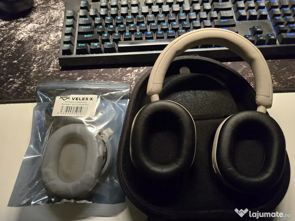 Casti SONY WH-1000XM5, Bluetooth, Over-ear, Microfon, Noise Cancelling