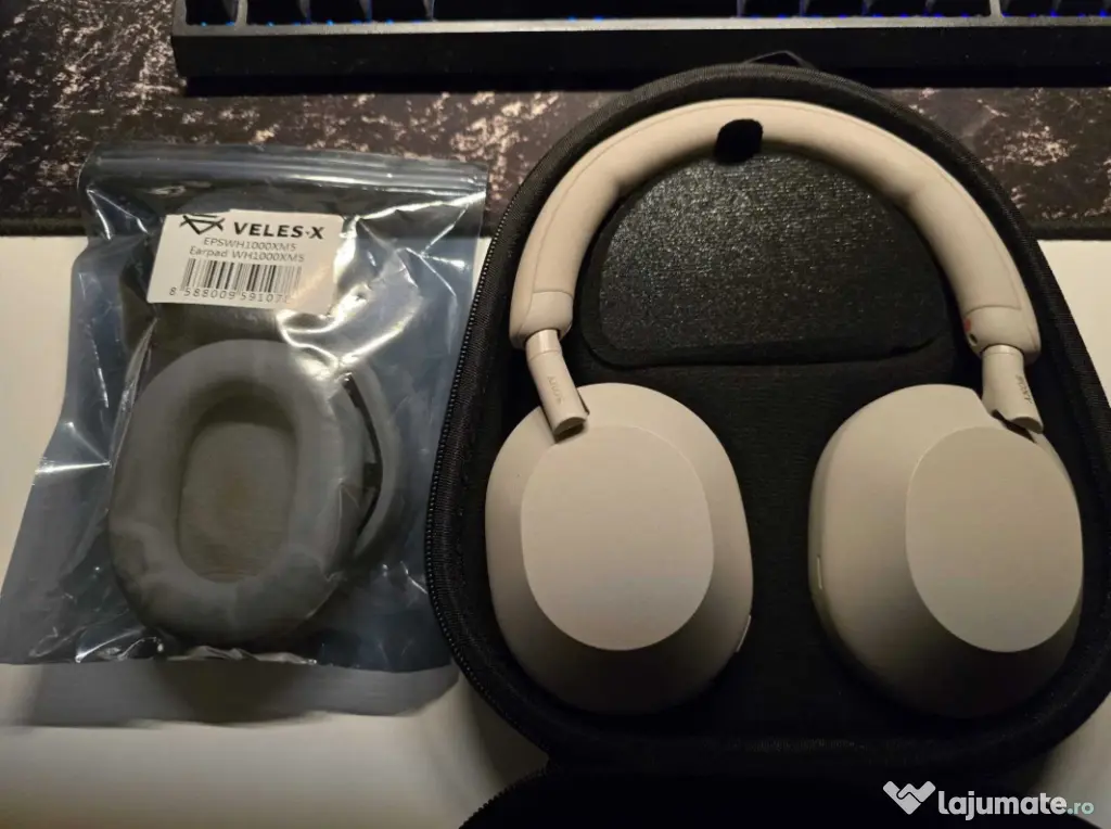 Casti SONY WH-1000XM5, Bluetooth, Over-ear, Microfon, Noise Cancelling