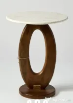 Masuta cu Picior Oval Sculptat din Lemn de Tec si Blat de Marmura